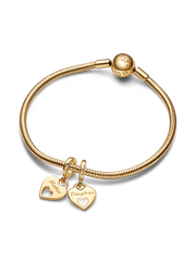 Double Heart Split Dangle Charm - 14k gold plating