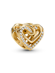 Sparkling Entwined Hearts Charm - 14k gold plating