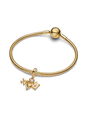 Airplane, Globe & Suitcase Triple Dangle Charm - 14k gold plating