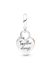 Heart Padlock Double Dangle Charm - Sterling silver, 14k rose gold plating