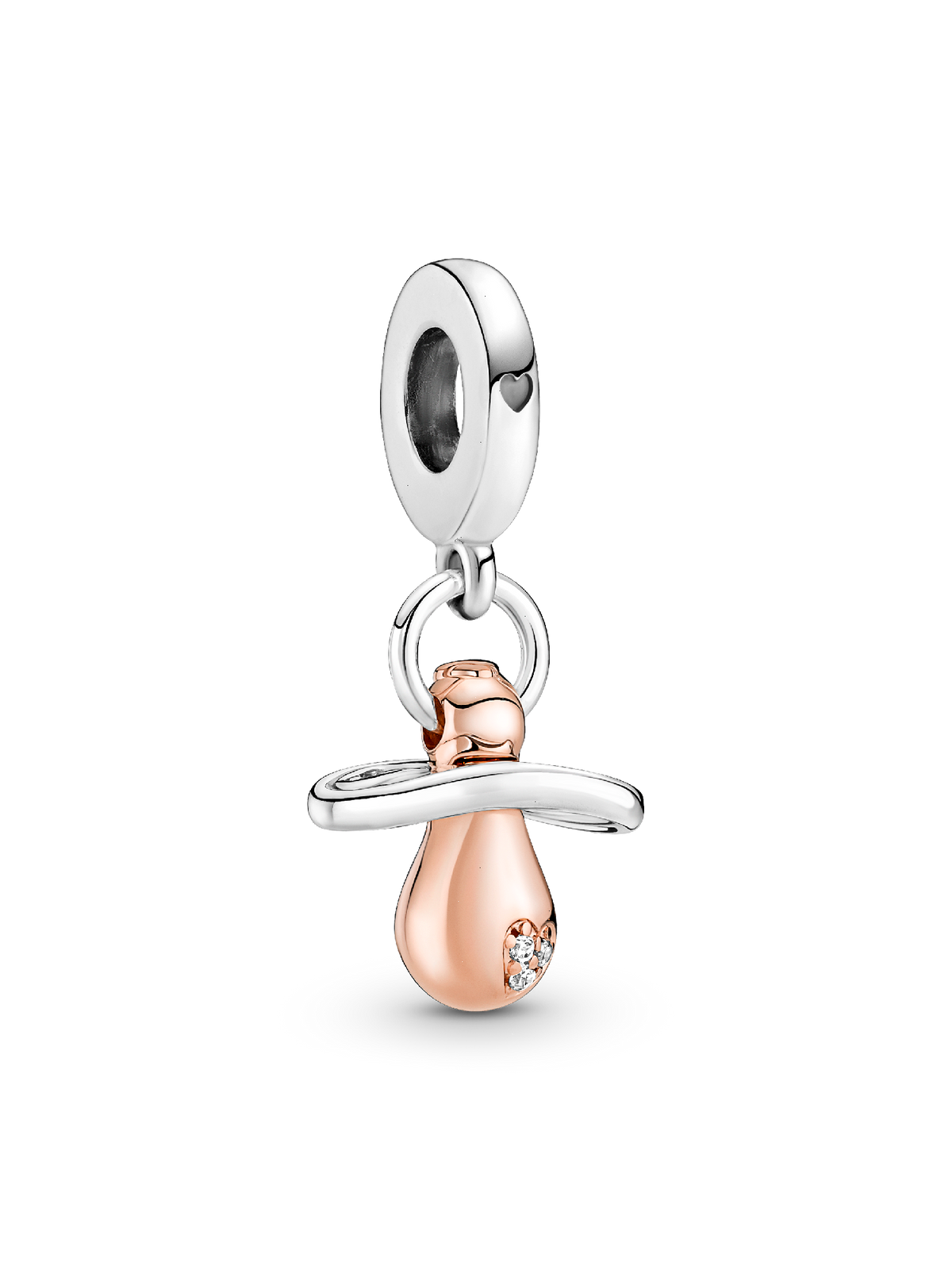 Baby Pacifier Dangle Charm - Sterling silver, 14k rose gold plating