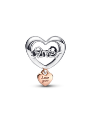 Love You Sister Heart Charm - Sterling silver, 14k rose gold plating