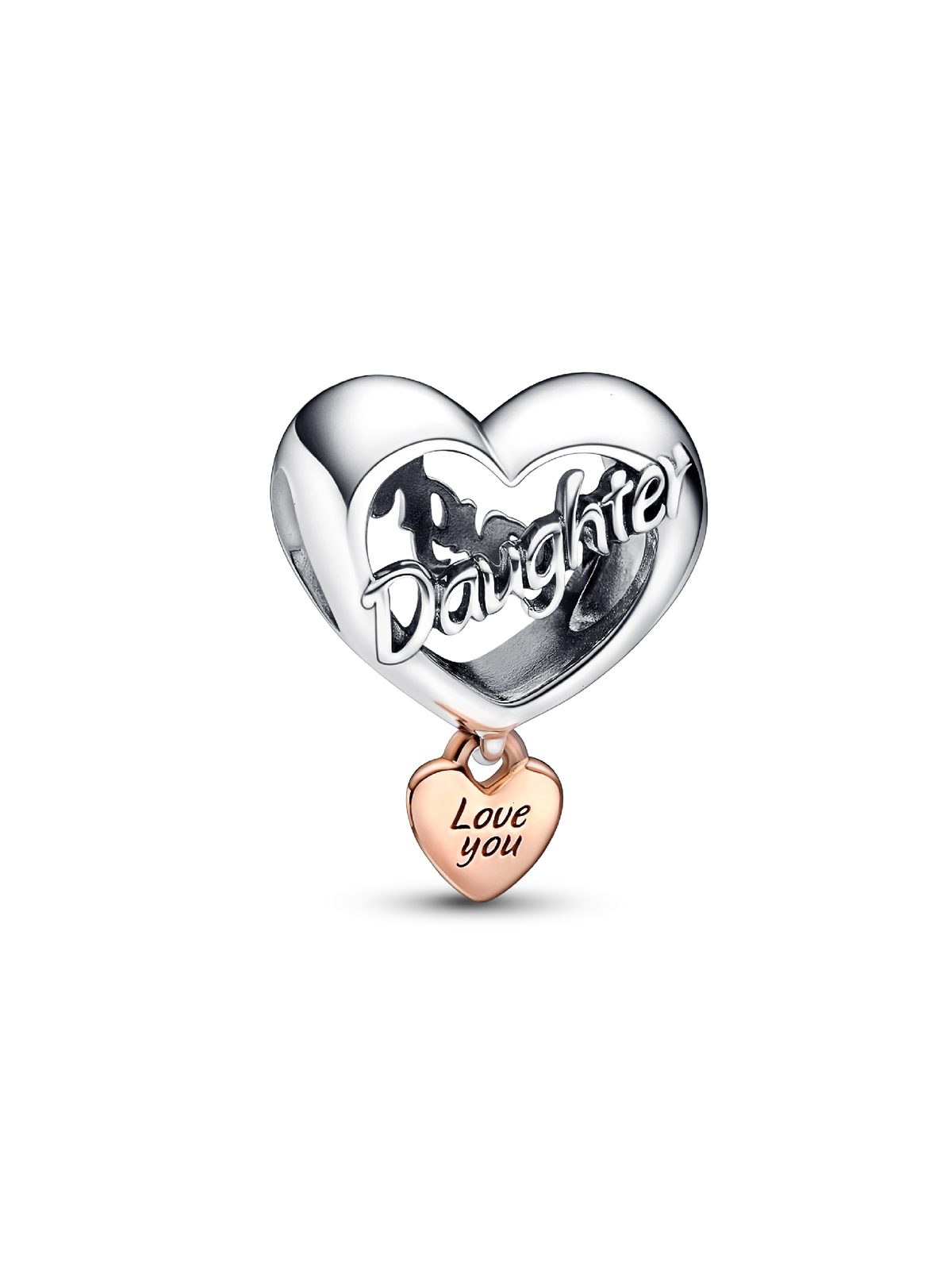 Love You Daughter Heart Charm - Sterling silver, 14k rose gold plating