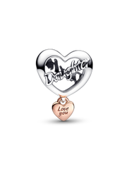 Love You Daughter Heart Charm - Sterling silver, 14k rose gold plating