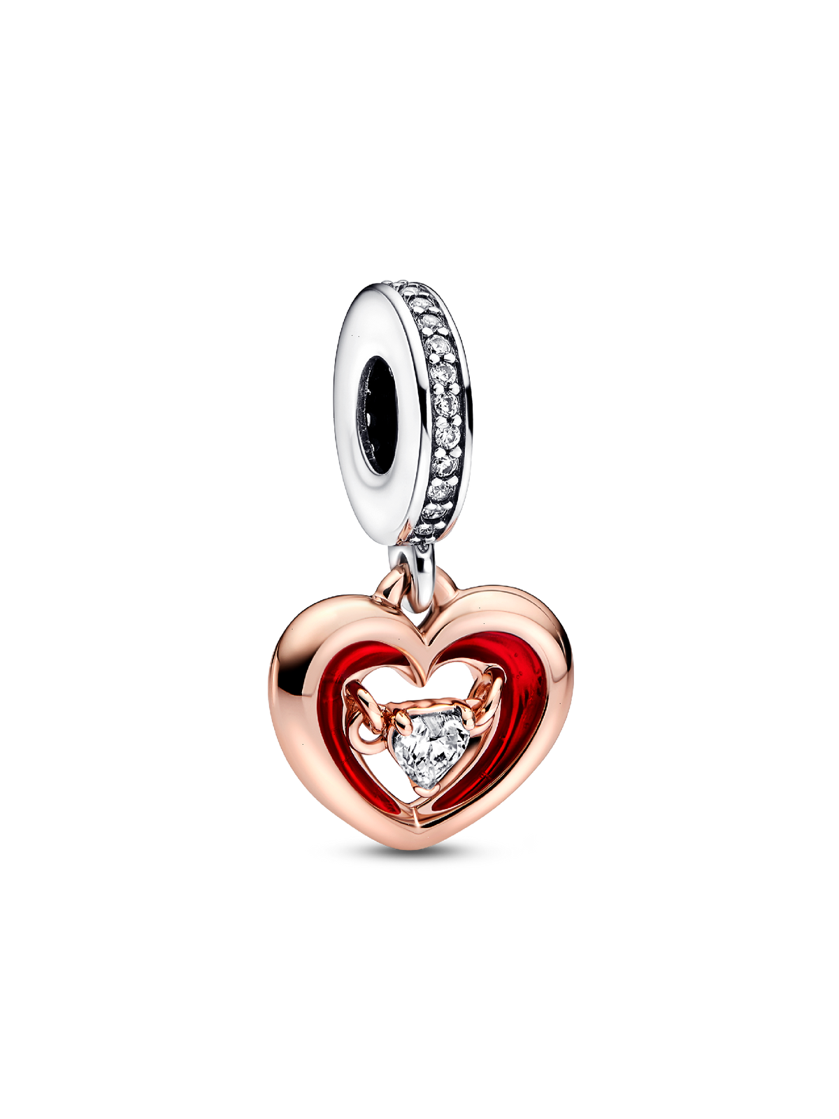 FINAL SALE - Two-tone Radiant Heart Dangle Charm - Sterling silver, 14k rose gold plating