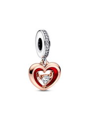 FINAL SALE - Two-tone Radiant Heart Dangle Charm - Sterling silver, 14k rose gold plating