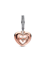 FINAL SALE - Two-tone Radiant Heart Dangle Charm - Sterling silver, 14k rose gold plating