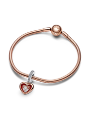 FINAL SALE - Two-tone Radiant Heart Dangle Charm - Sterling silver, 14k rose gold plating