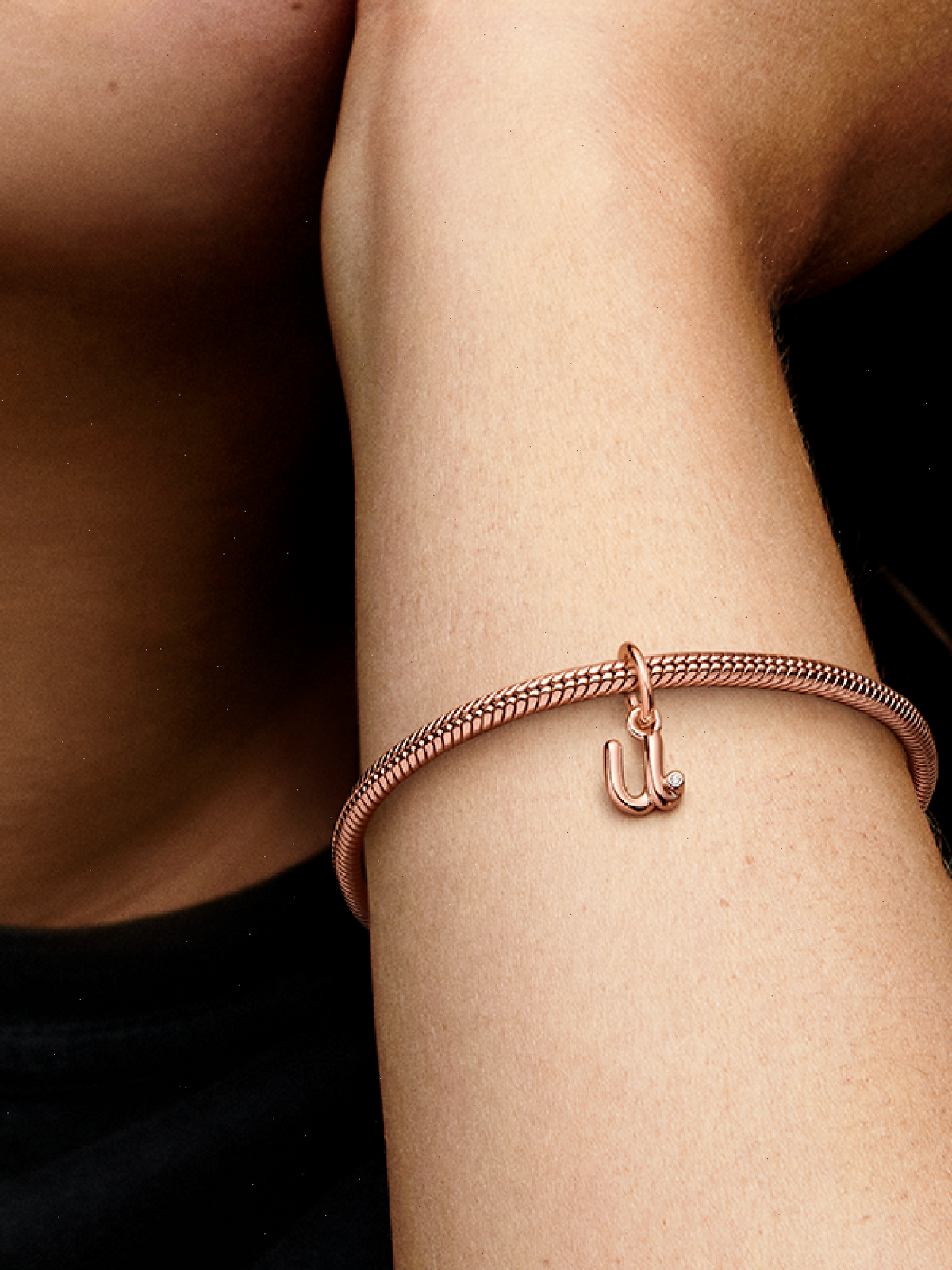 FINAL SALE - Letter U Script Alphabet Dangle Charm - 14k rose gold plating