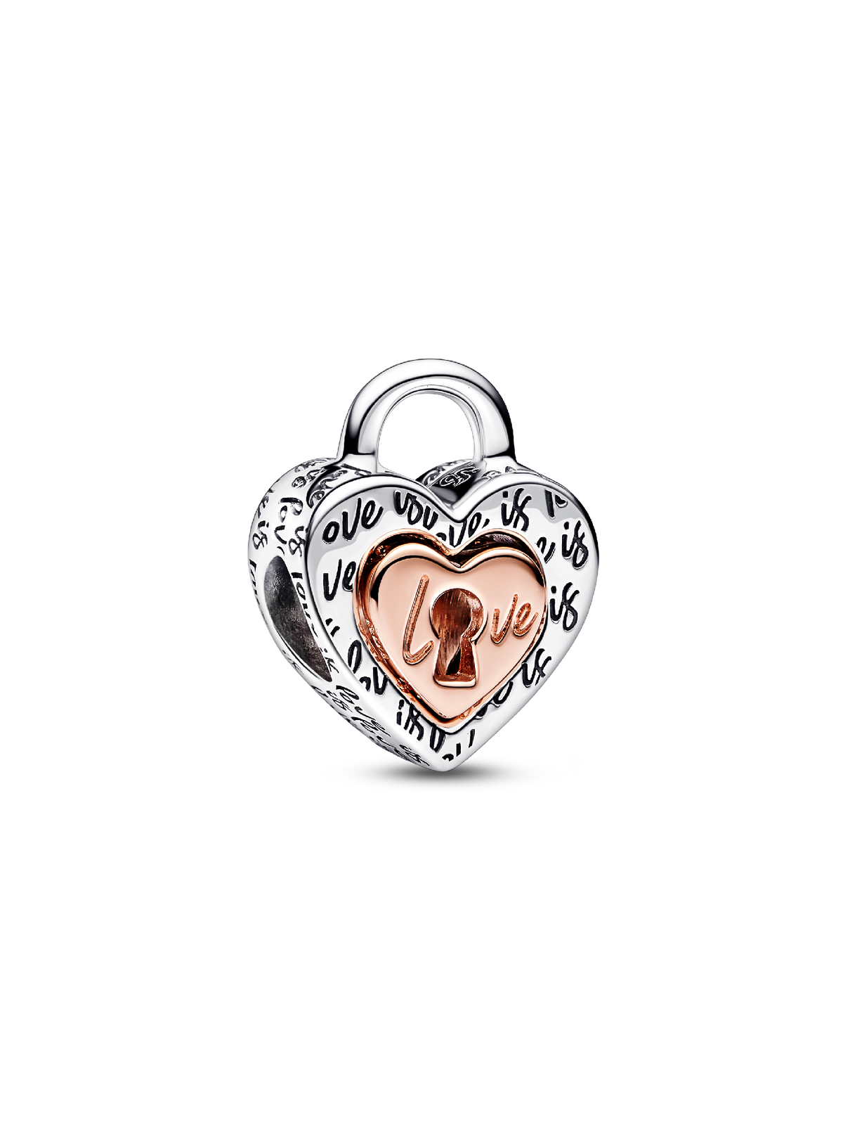 FINAL SALE - Two-tone Padlock Splittable Heart Charm - Sterling silver, 14k rose gold plating