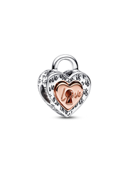 FINAL SALE - Two-tone Padlock Splittable Heart Charm - Sterling silver, 14k rose gold plating