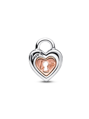 FINAL SALE - Two-tone Padlock Splittable Heart Charm - Sterling silver, 14k rose gold plating