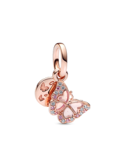 Pink Butterfly & Quote Double Dangle Charm - 14k rose gold plating