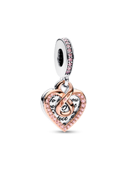 FINAL SALE - Two-tone Infinity Heart Double Dangle Charm - Sterling silver, 14k rose gold plating