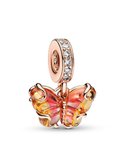 Pink & Yellow Murano Glass Butterfly Dangle Charm - 14k rose gold plating