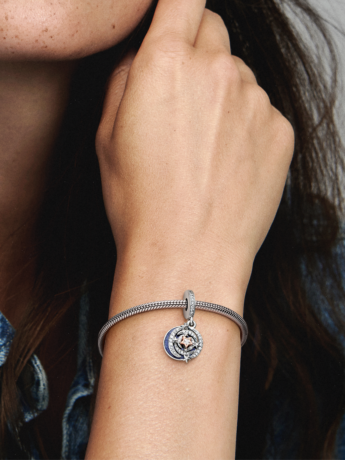 FINAL SALE - Two-tone Shooting Star Double Dangle Charm - Sterling silver, 14k rose gold plating