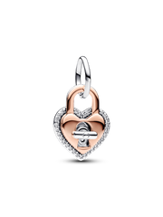 FINAL SALE - Two-tone Twistable Heart Padlock Double Dangle Charm - Sterling silver, 14k rose gold plating