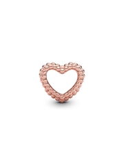 Beaded Open Heart Charm - 14k rose gold plating