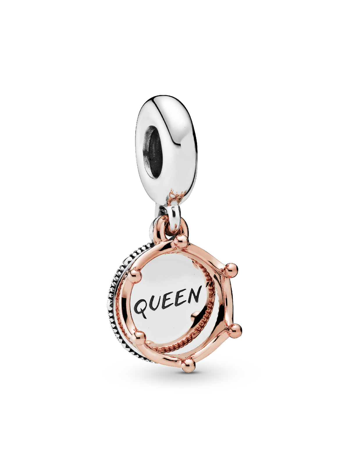 Queen & Regal Crown Dangle Charm - Sterling silver, 14k rose gold plating