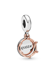 Queen & Regal Crown Dangle Charm - Sterling silver, 14k rose gold plating