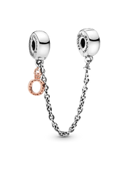 Dangling Crown O Safety Chain Charm - Sterling silver, 14k rose gold plating