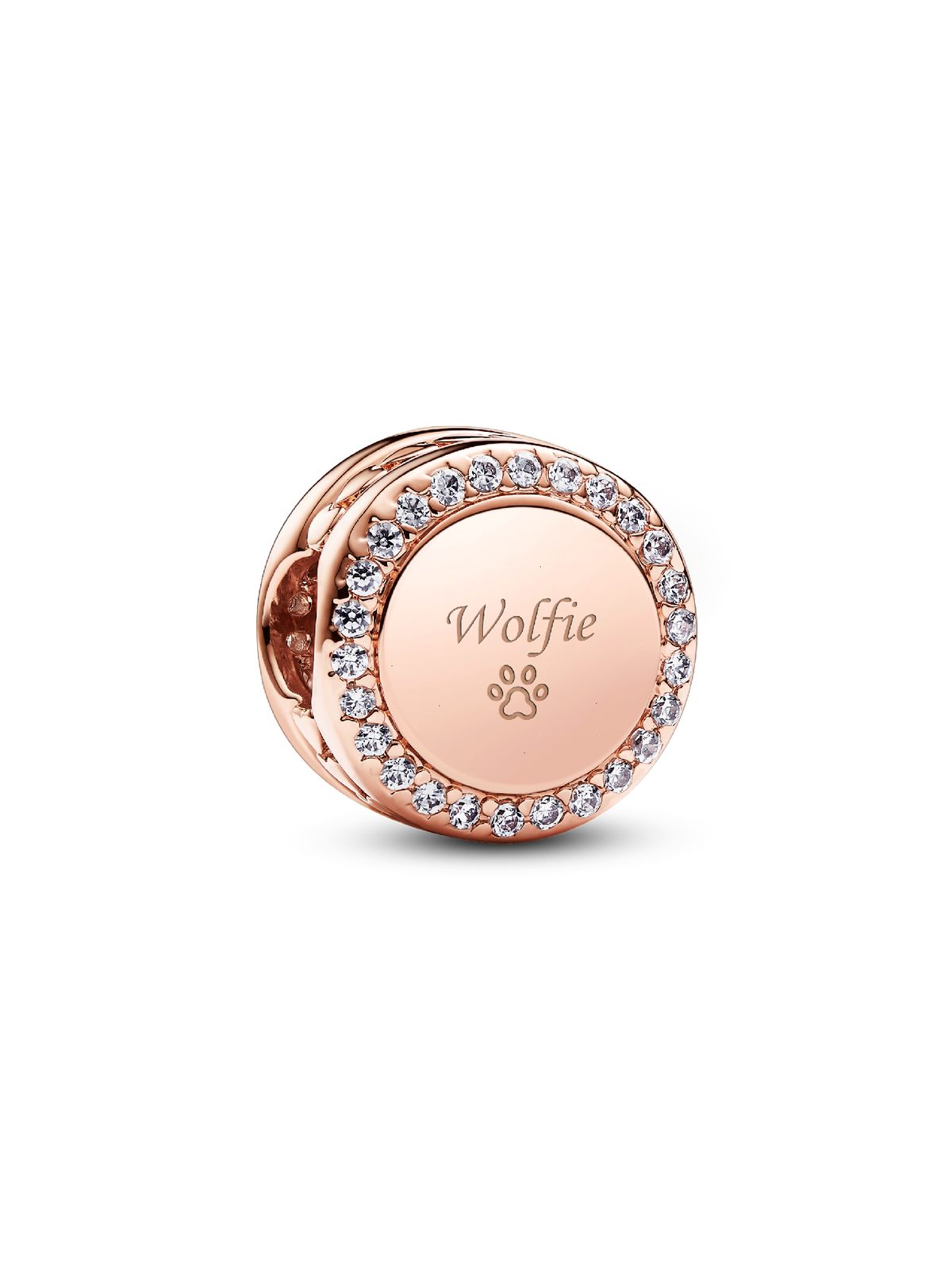 Engravable Sparkling Button Charm - 14k rose gold plating