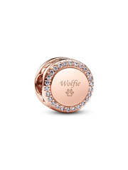 Engravable Sparkling Button Charm - 14k rose gold plating
