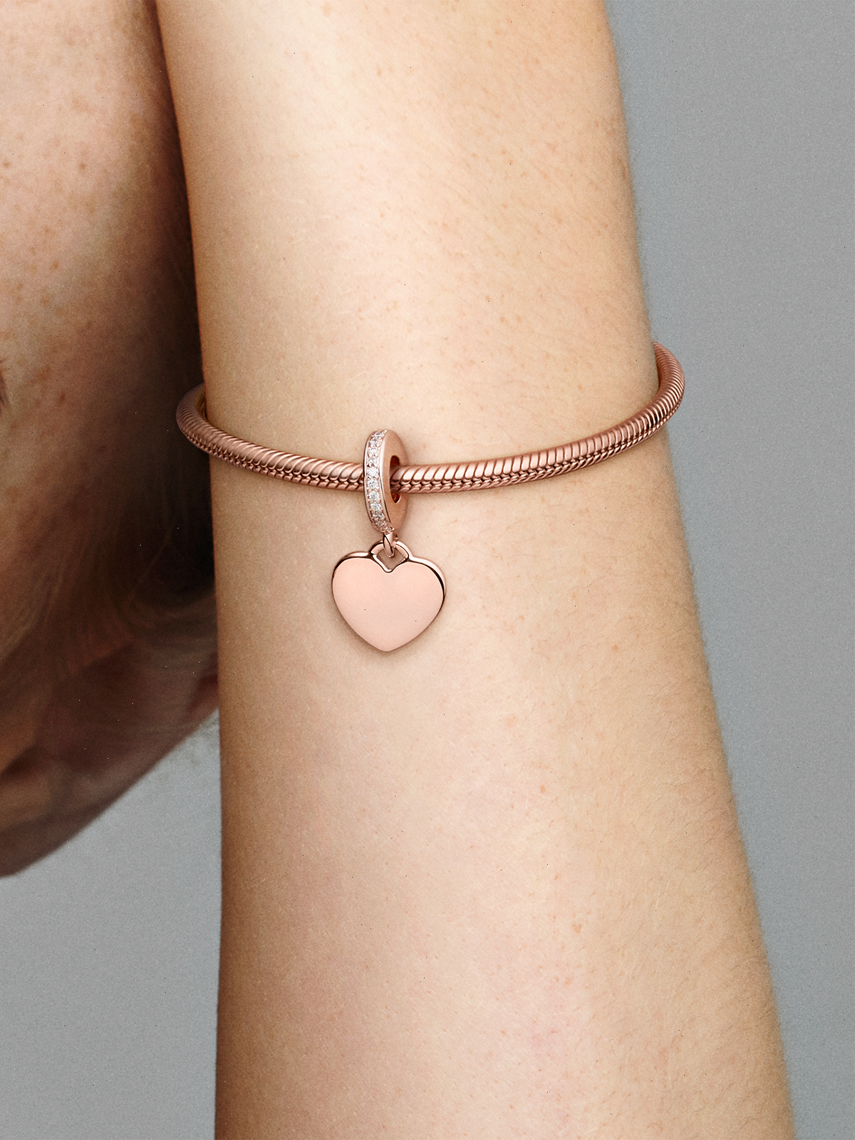 Engravable Heart Tag Dangle Charm - 14k rose gold plating