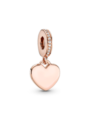 Engravable Heart Tag Dangle Charm - 14k rose gold plating