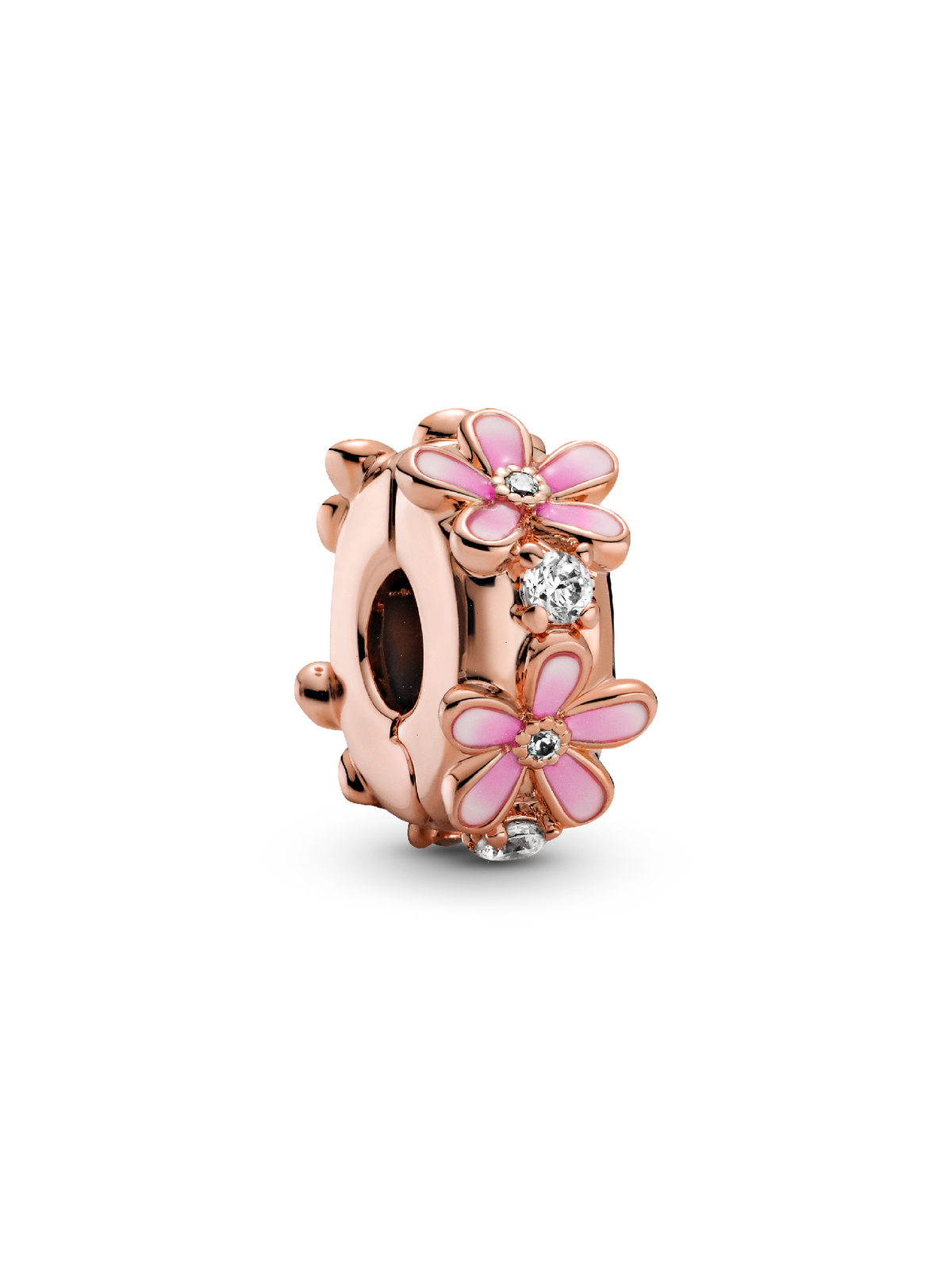 Pink Daisy Spacer Clip Charm - 14k rose gold plating