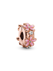 Pink Daisy Spacer Clip Charm - 14k rose gold plating