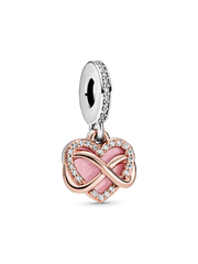 Sparkling Infinity Heart Dangle Charm - Sterling silver, 14k rose gold plating