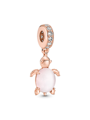 Murano Glass Pink Sea Turtle Dangle Charm - 14k rose gold plating