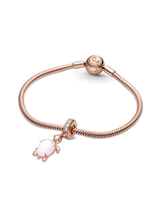 Murano Glass Pink Sea Turtle Dangle Charm - 14k rose gold plating