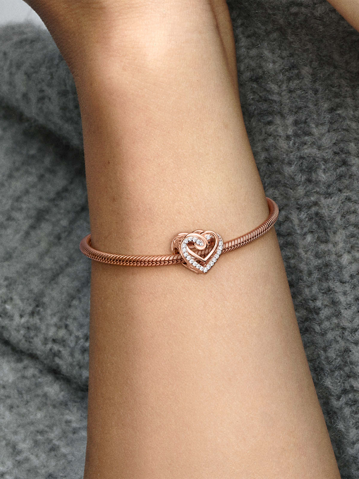 Sparkling Entwined Hearts Charm - 14k rose gold plating