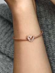 Sparkling Entwined Hearts Charm - 14k rose gold plating