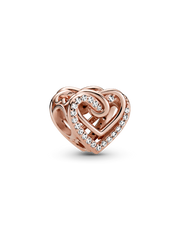 Sparkling Entwined Hearts Charm - 14k rose gold plating