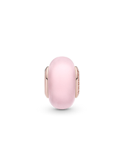 Matte Pink Murano Glass Charm - 14k rose gold plating