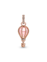 Sparkling Pink Hot Air Balloon Dangle Charm - 14k rose gold plating