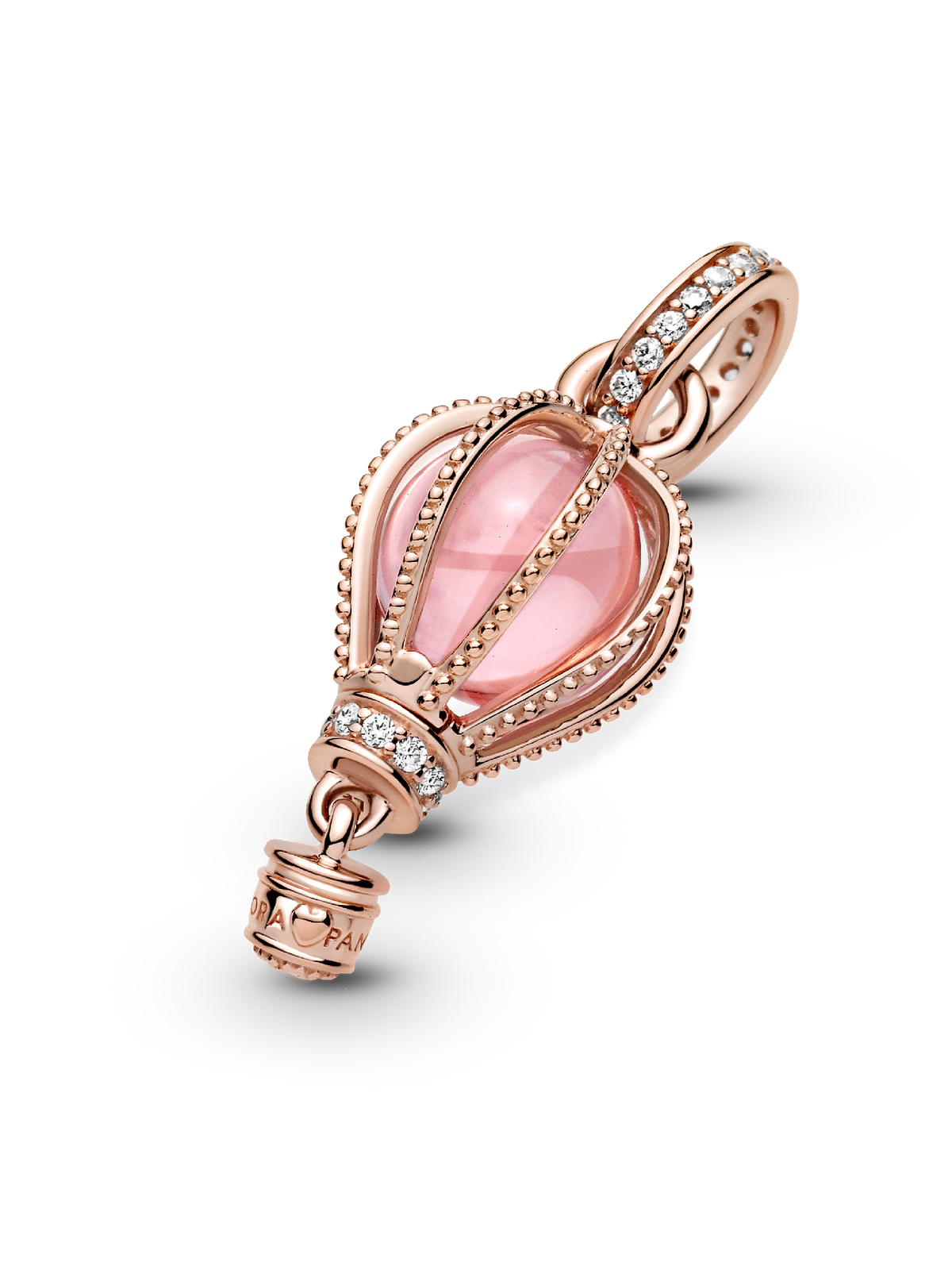 Sparkling Pink Hot Air Balloon Dangle Charm - 14k rose gold plating