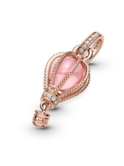 Sparkling Pink Hot Air Balloon Dangle Charm - 14k rose gold plating