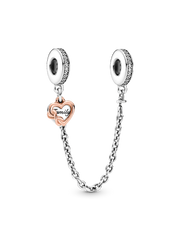 Family Heart Safety Chain Charm - Sterling silver, 14k rose gold plating