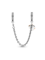 Family Heart Safety Chain Charm - Sterling silver, 14k rose gold plating