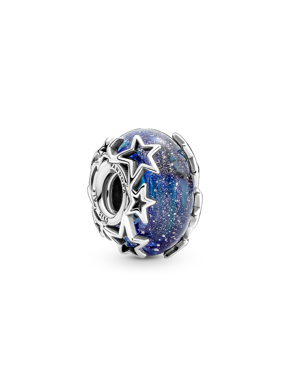 Galaxy Blue & Star Murano Charm - Sterling silver
