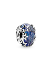 Galaxy Blue & Star Murano Charm - Sterling silver