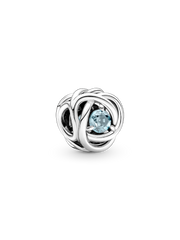 March Sea Aqua Blue Eternity Circle Charm - Sterling silver