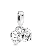 Rose Heart Padlock Dangle Charm - Sterling silver