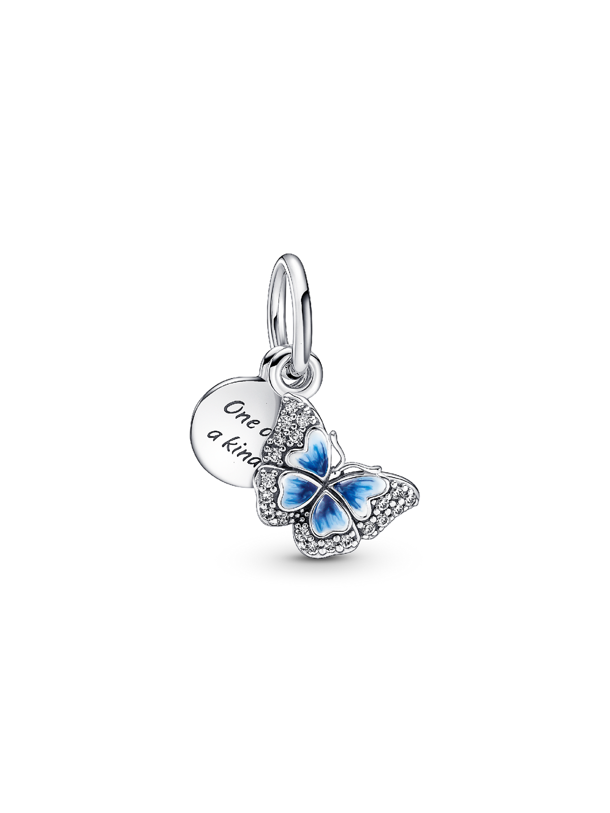 Blue Butterfly & Quote Double Dangle Charm - Sterling silver