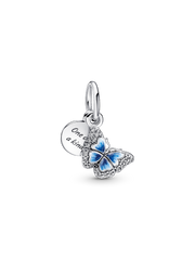 Blue Butterfly & Quote Double Dangle Charm - Sterling silver