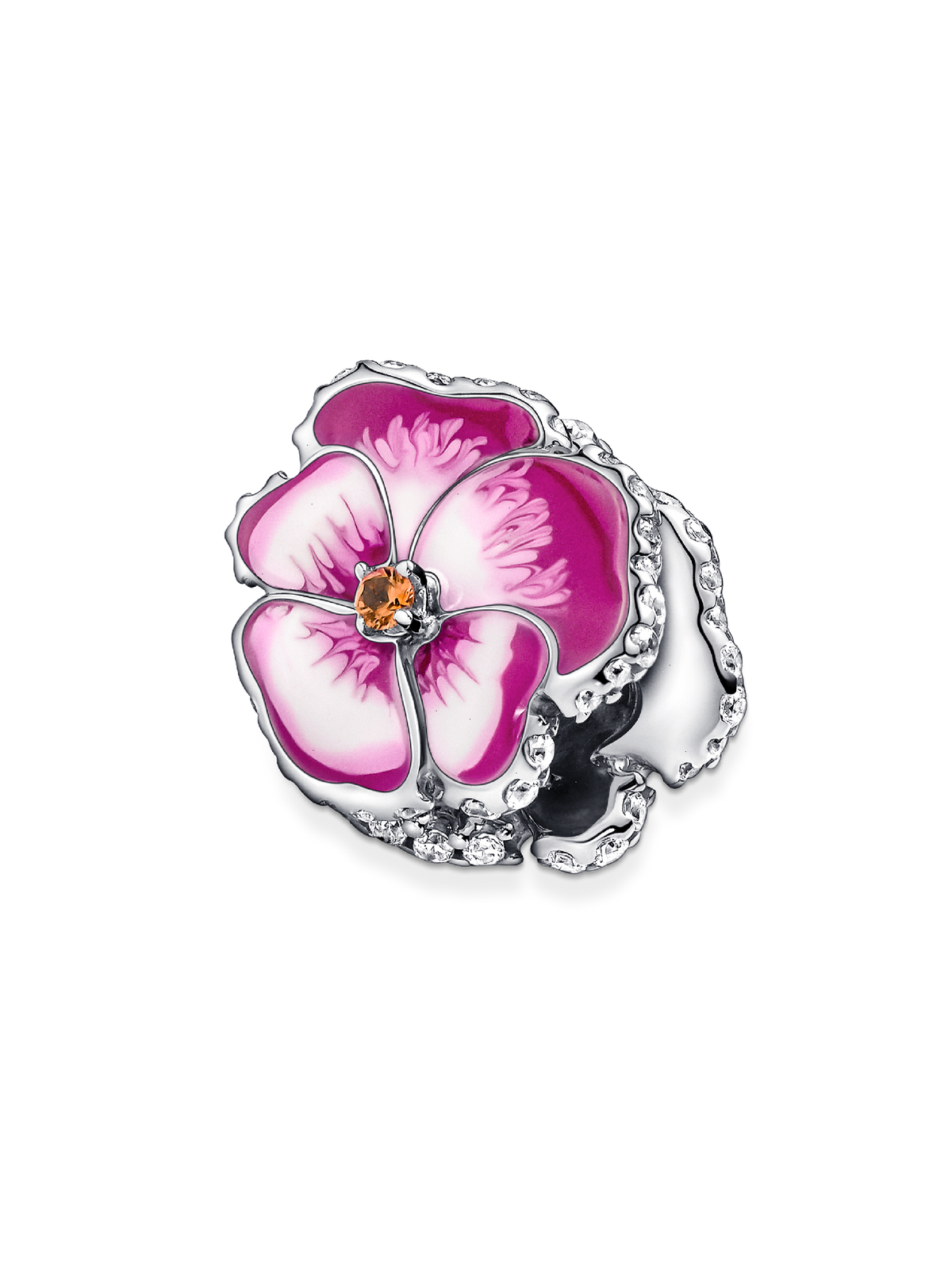 Pink Pansy Flower Charm - Sterling silver